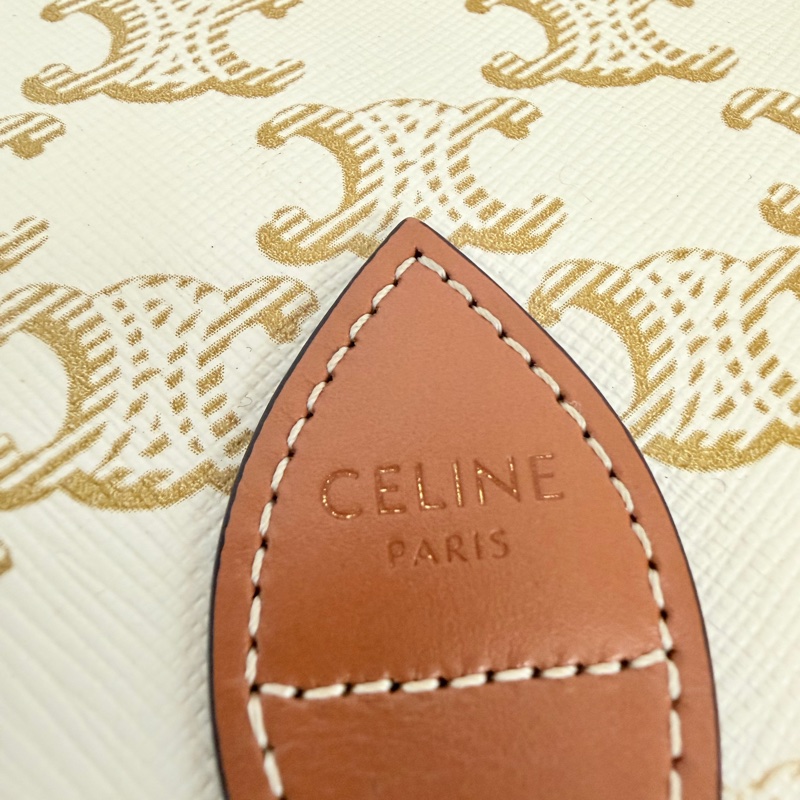 Lisa同款Celine 米白馬鞍包PVC咖牛皮邊金釦Medium folco-54
