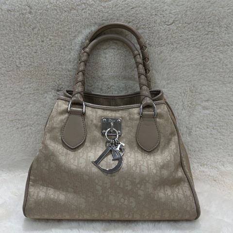 Christian Dior Lovely Trotter 帆布緹花老花托特包。xc559