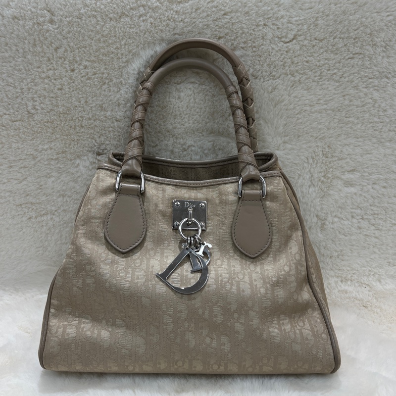 Christian Dior Lovely Trotter 帆布緹花老花托特包。xc559-5