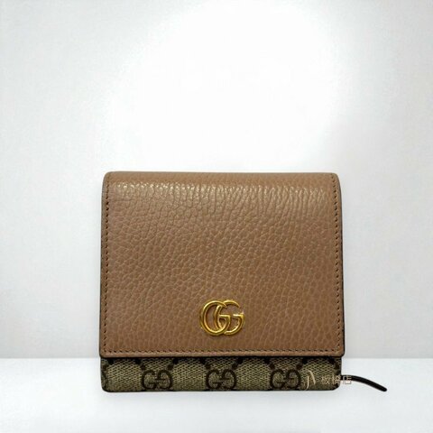 JS1433-GUCCI GG Marmont裸粉色牛皮兩折短夾598587