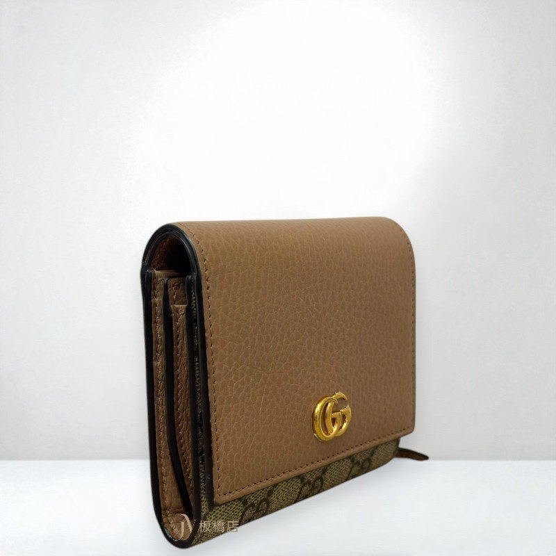 JS1433-GUCCI GG Marmont裸粉色牛皮兩折短夾598587-1