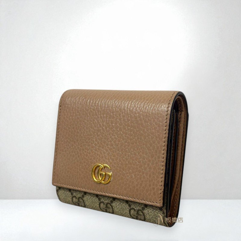 JS1433-GUCCI GG Marmont裸粉色牛皮兩折短夾598587-2