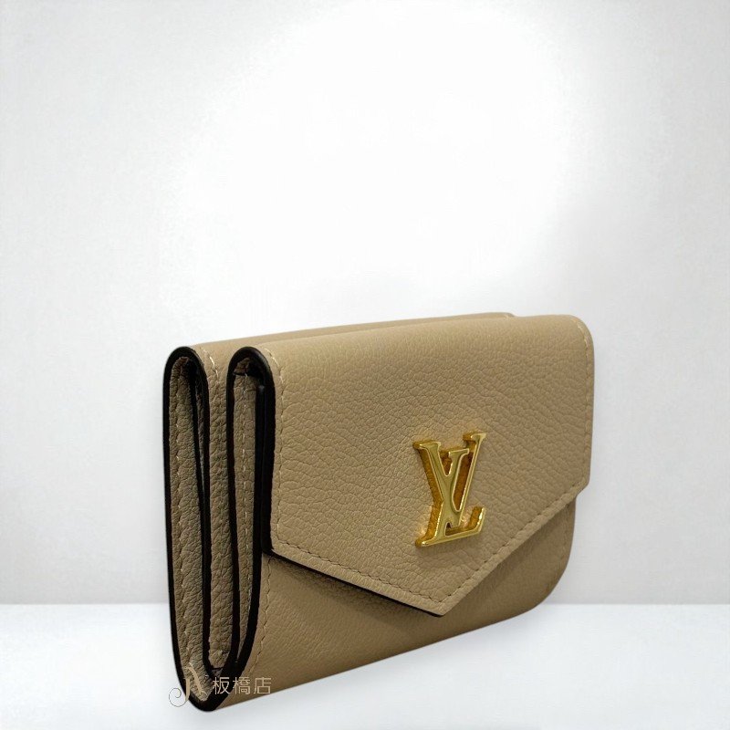 JS1438-LV LOCKMINI米灰色牛皮金釦三折短夾 M69340-2