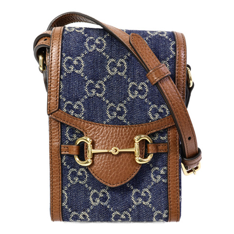 GUCCI 皮革/牛仔布Horsebit 1955 Mini肩背袋