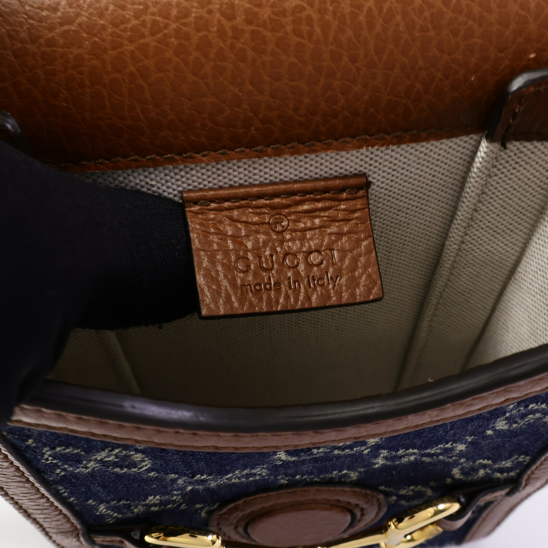 GUCCI 皮革/牛仔布Horsebit 1955 Mini肩背袋-5