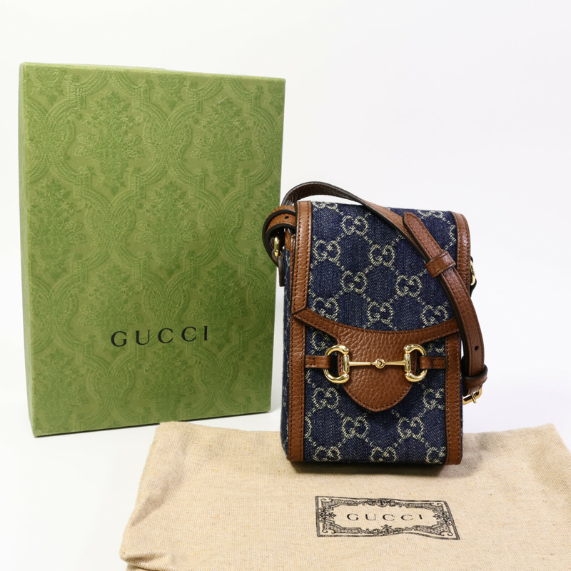 GUCCI 皮革/牛仔布Horsebit 1955 Mini肩背袋-9