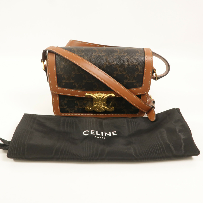 CELINE 塗層帆布/牛皮皮革Teen Triomphe肩背袋-10