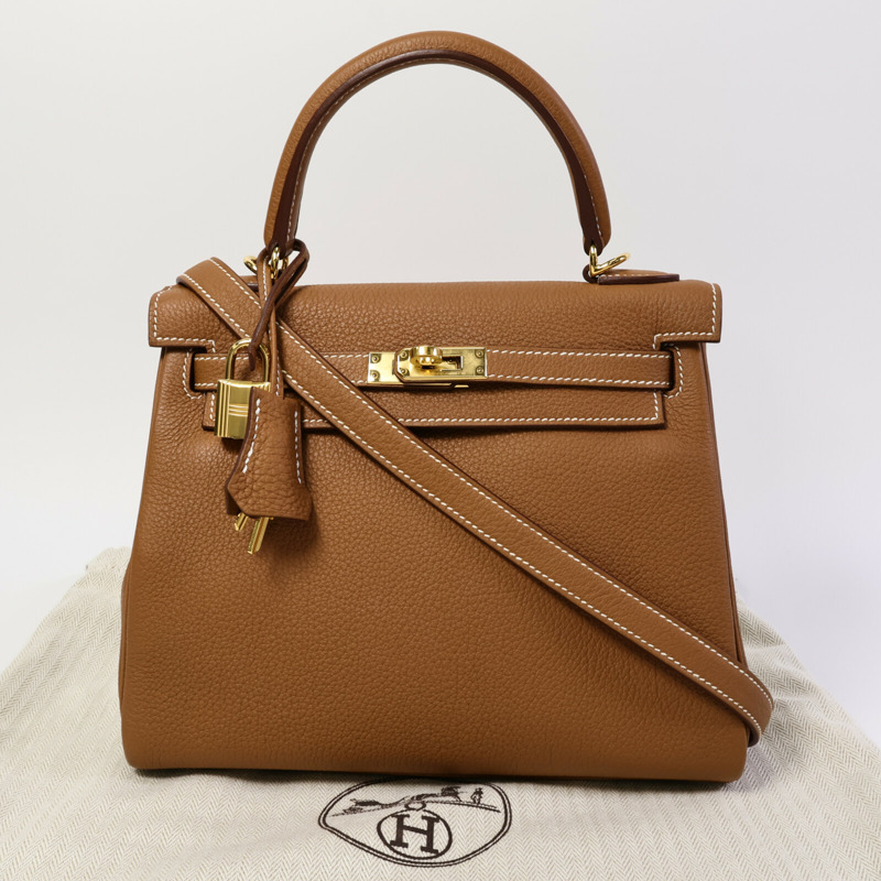 HERMES Togo皮革Kelly 25手挽肩背兩用袋Gold-9