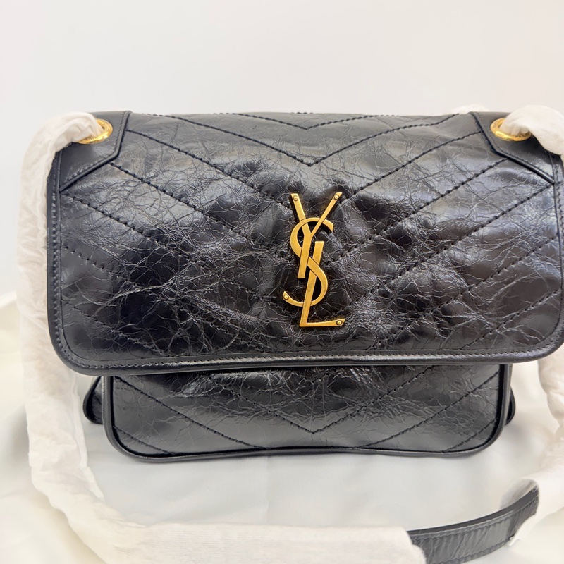 YSL黑油蠟牛皮霧金釦Niki中號-0