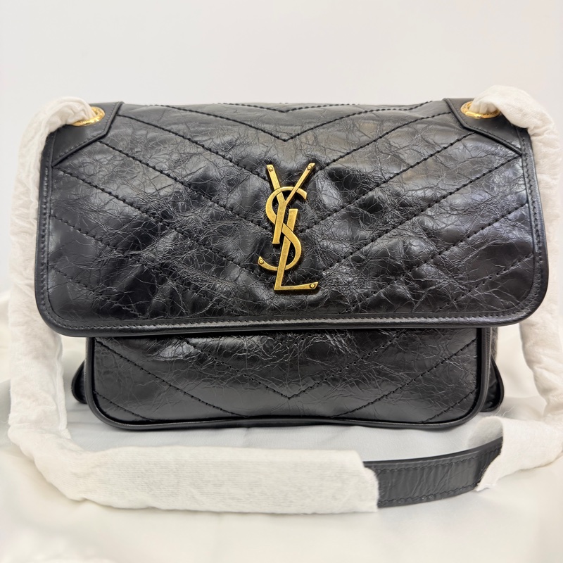 YSL黑油蠟牛皮霧金釦Niki中號-4