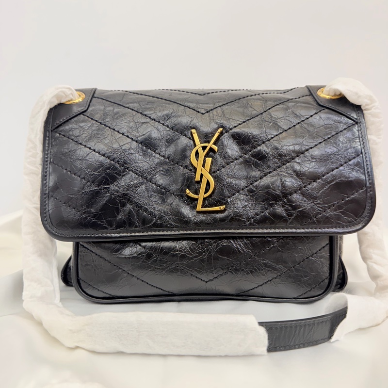 YSL黑油蠟牛皮霧金釦Niki中號-7
