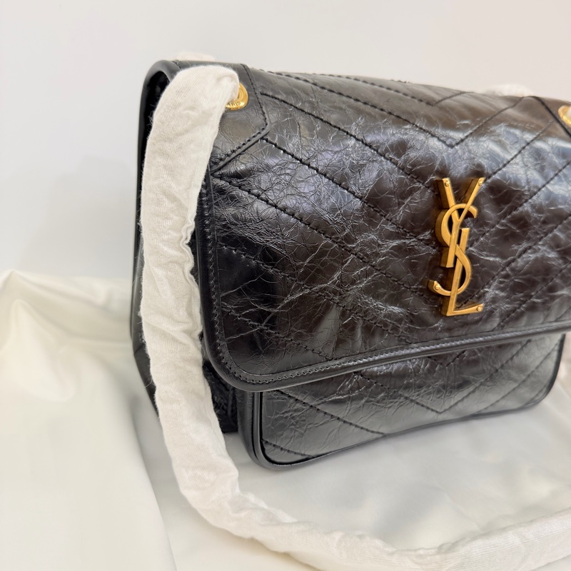 YSL黑油蠟牛皮霧金釦Niki中號-8
