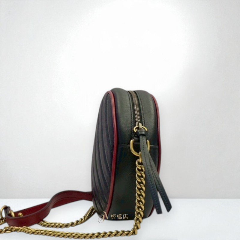 JS1440-GUCCI GG Marmont黑牛皮紅邊圓餅包550154-2