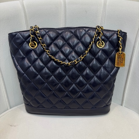 CHANEL 寶藍色中古菱格紋 TOTE BAG XC482