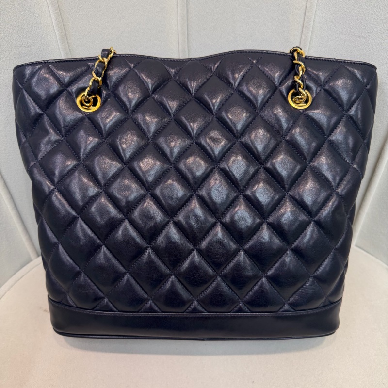 CHANEL 寶藍色中古菱格紋 TOTE BAG XC482-1