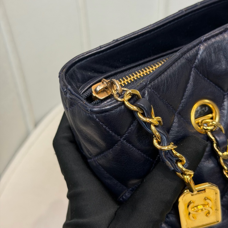 CHANEL 寶藍色中古菱格紋 TOTE BAG XC482-10