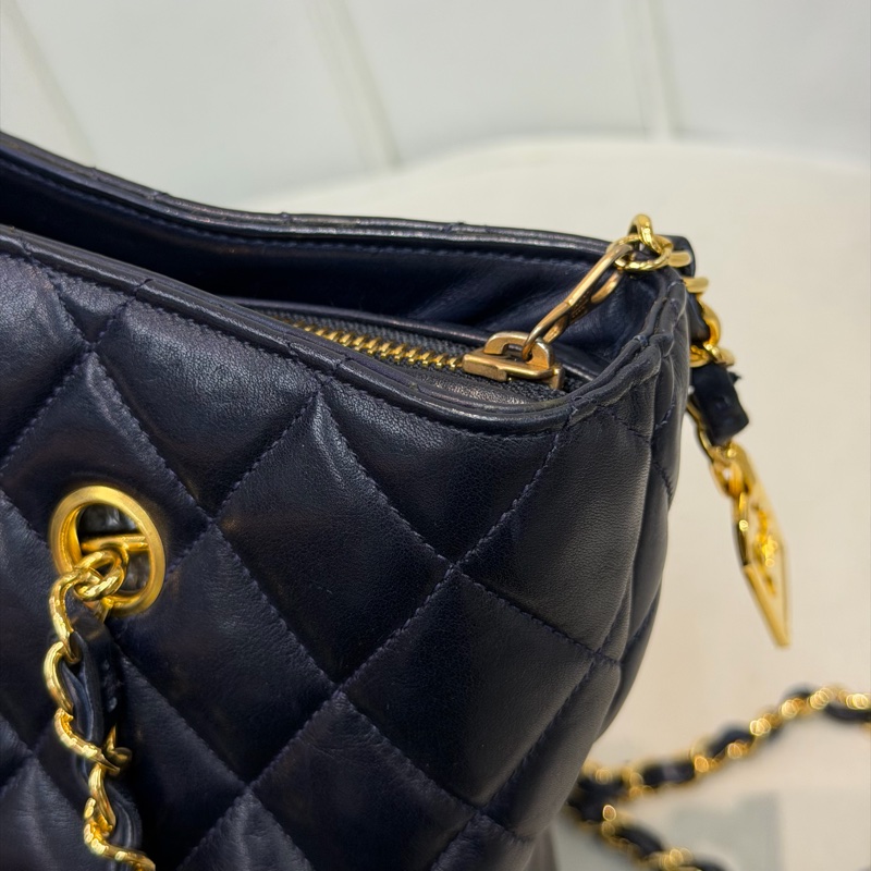 CHANEL 寶藍色中古菱格紋 TOTE BAG XC482-13