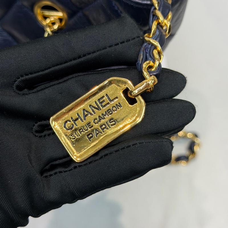CHANEL 寶藍色中古菱格紋 TOTE BAG XC482-24