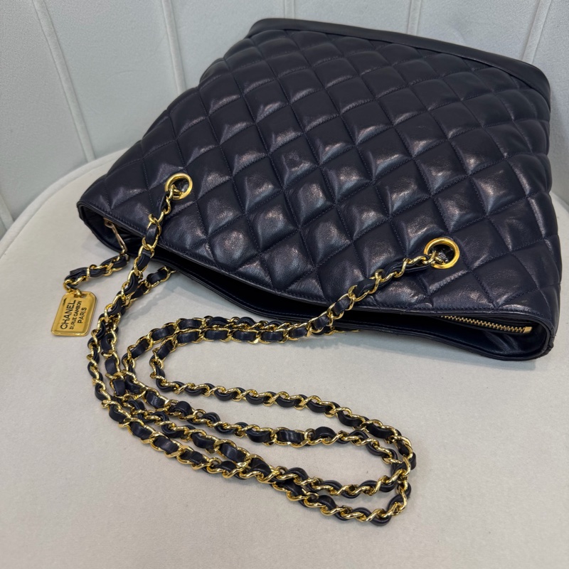 CHANEL 寶藍色中古菱格紋 TOTE BAG XC482-27