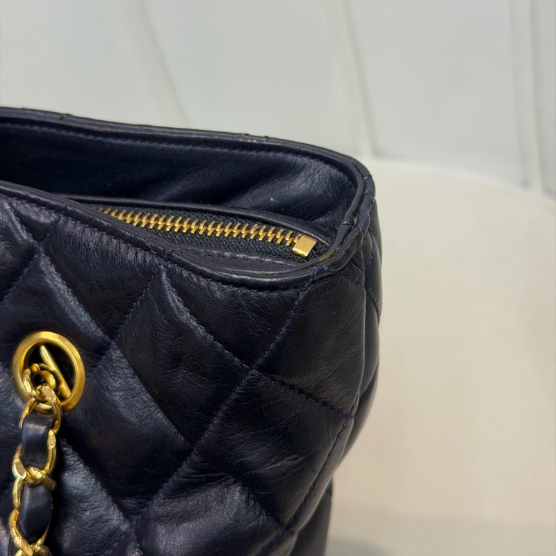 CHANEL 寶藍色中古菱格紋 TOTE BAG XC482-35