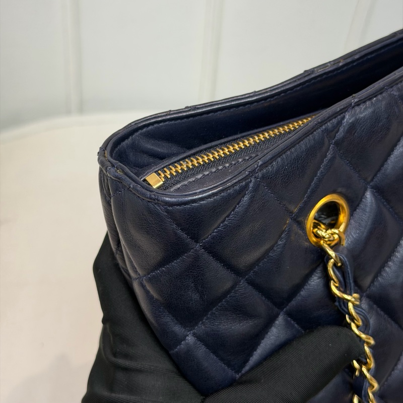 CHANEL 寶藍色中古菱格紋 TOTE BAG XC482-36