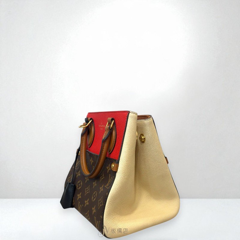 JS1454-LV原花拚米紅牛皮FOLD TOTE肩背手提包 M45389-2