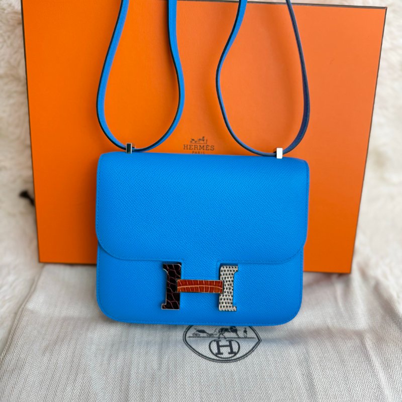 Hermès Mini Constance 19 0F 佛羅裏達藍 特別扣 Z stamp-0