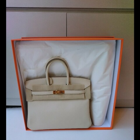Hermes 金釦奶昔白swift皮革 柏金包 birkin 25