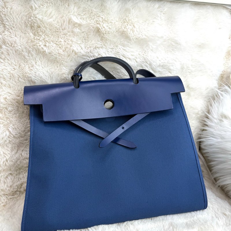 Hermès Herbag 水妖藍 帆布拼牛皮 39銀扣-0