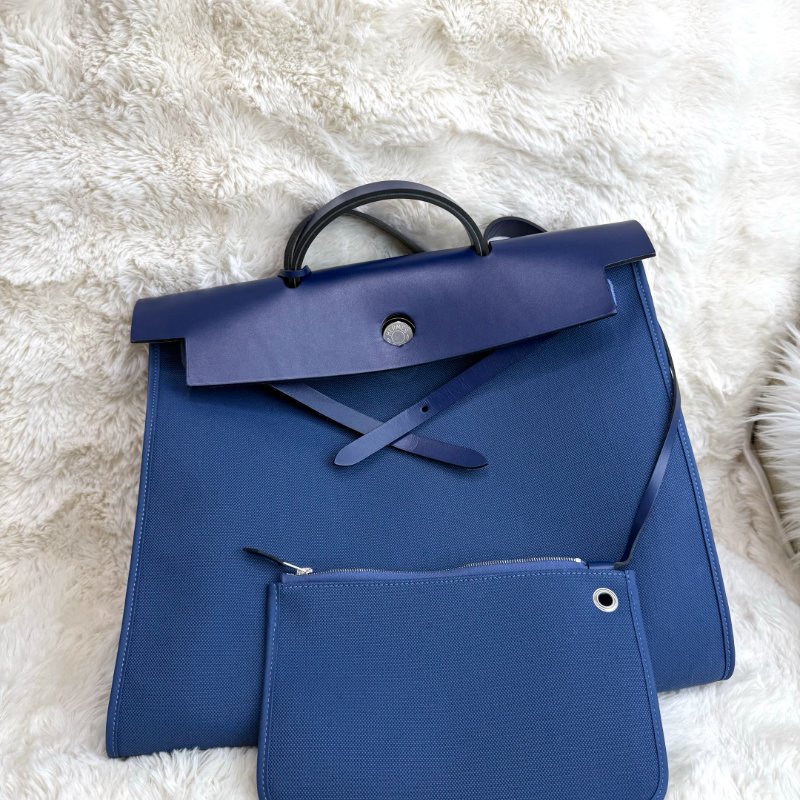Hermès Herbag 水妖藍 帆布拼牛皮 39銀扣-1