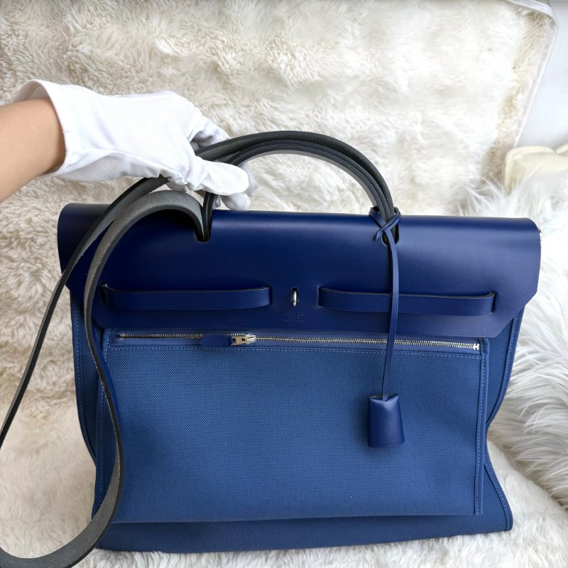Hermès Herbag 水妖藍 帆布拼牛皮 39銀扣-2