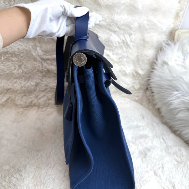 Hermès Herbag 水妖藍 帆布拼牛皮 39銀扣-4