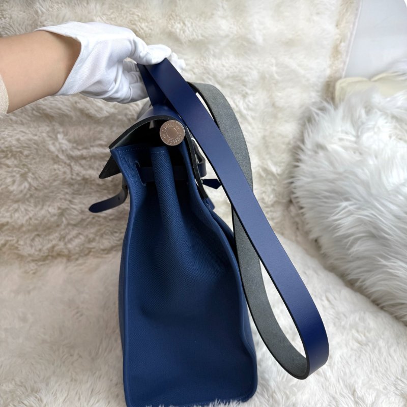 Hermès Herbag 水妖藍 帆布拼牛皮 39銀扣-5