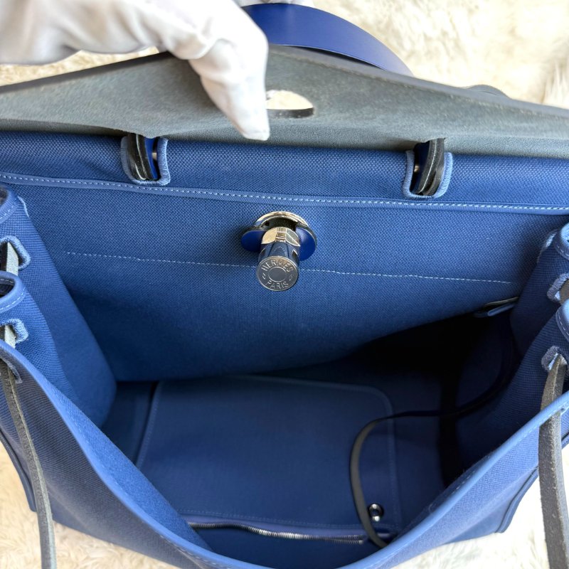 Hermès Herbag 水妖藍 帆布拼牛皮 39銀扣-6