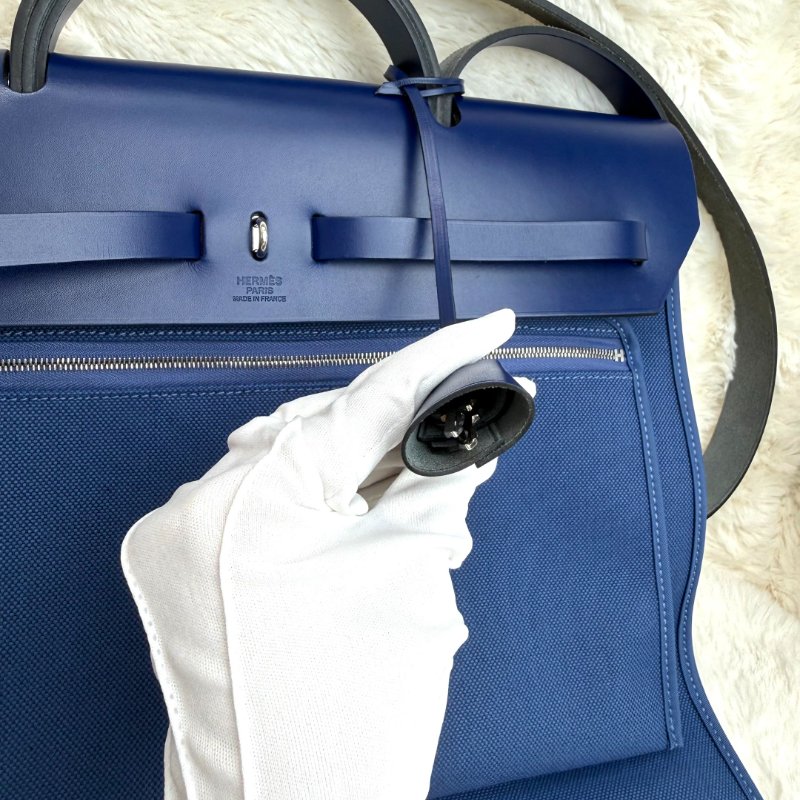 Hermès Herbag 水妖藍 帆布拼牛皮 39銀扣-9