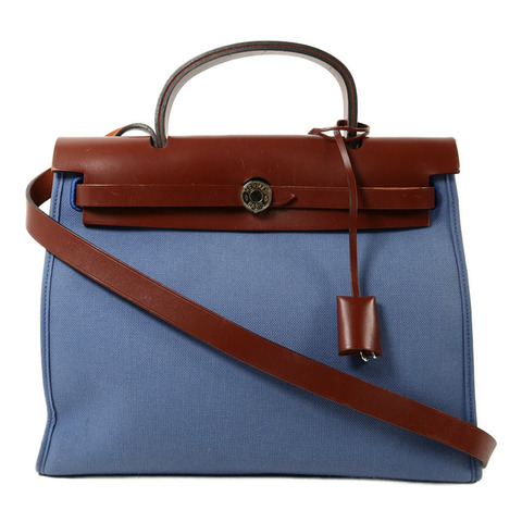 HERMES 帆布Herbag PM手挽肩背兩用袋Bleu Agate