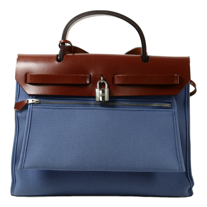 HERMES 帆布Herbag PM手挽肩背兩用袋Bleu Agate-1