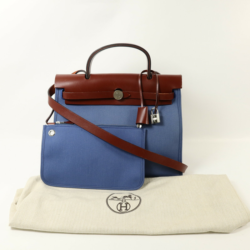 HERMES 帆布Herbag PM手挽肩背兩用袋Bleu Agate-16