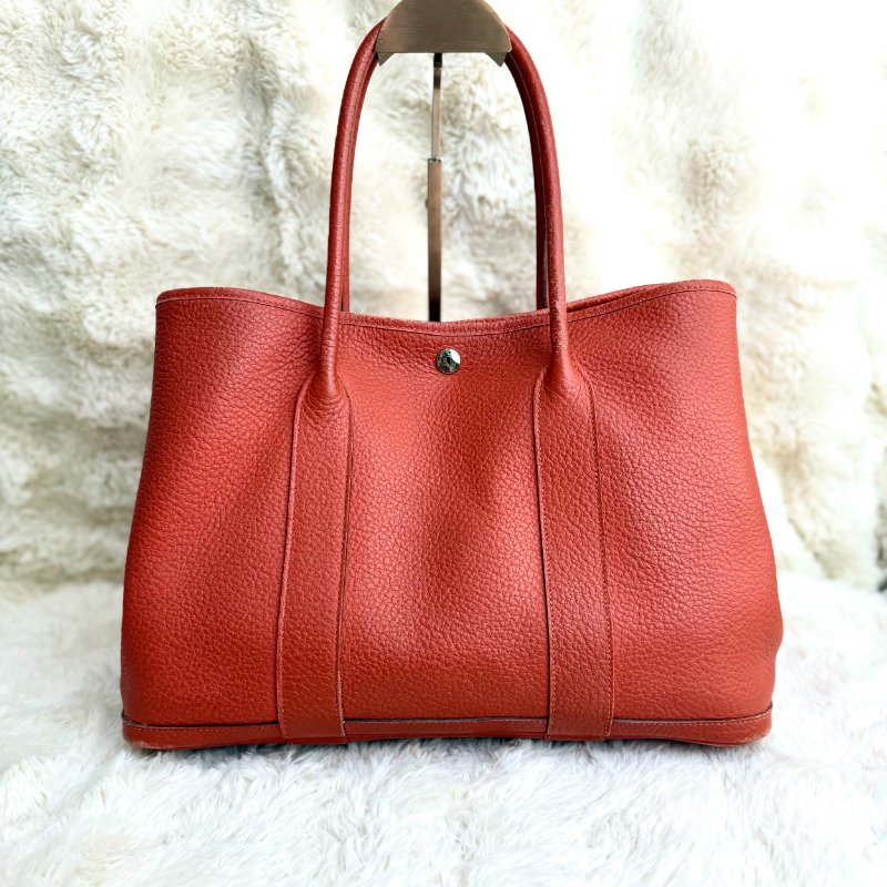 Hermès garden party 花園 磚紅色 Togo 36銀扣 框Qstamp-0