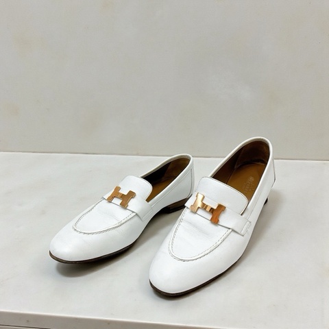 莉亞精品♡Hermes 白H樂福鞋 38.5 二手