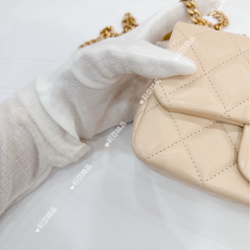 莉亞精品♡Chanel AS3828 愛心調節釦19cm 淺米色 二手-9