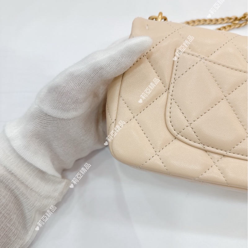 莉亞精品♡Chanel AS3828 愛心調節釦19cm 淺米色 二手-12