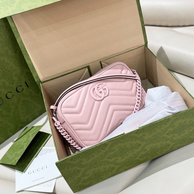 全新可送禮！Gucci古馳 Marmont 相機包 新款陶瓷扣 櫻花粉-0