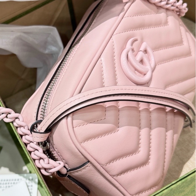 全新可送禮！Gucci古馳 Marmont 相機包 新款陶瓷扣 櫻花粉-4