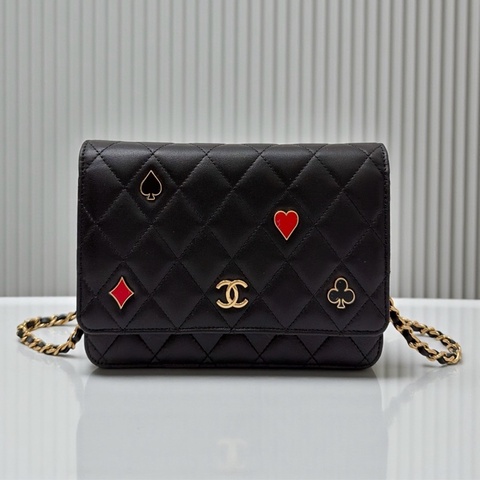 莉亞精品♡Chanel AP3076黑金撲克牌woc 二手美包