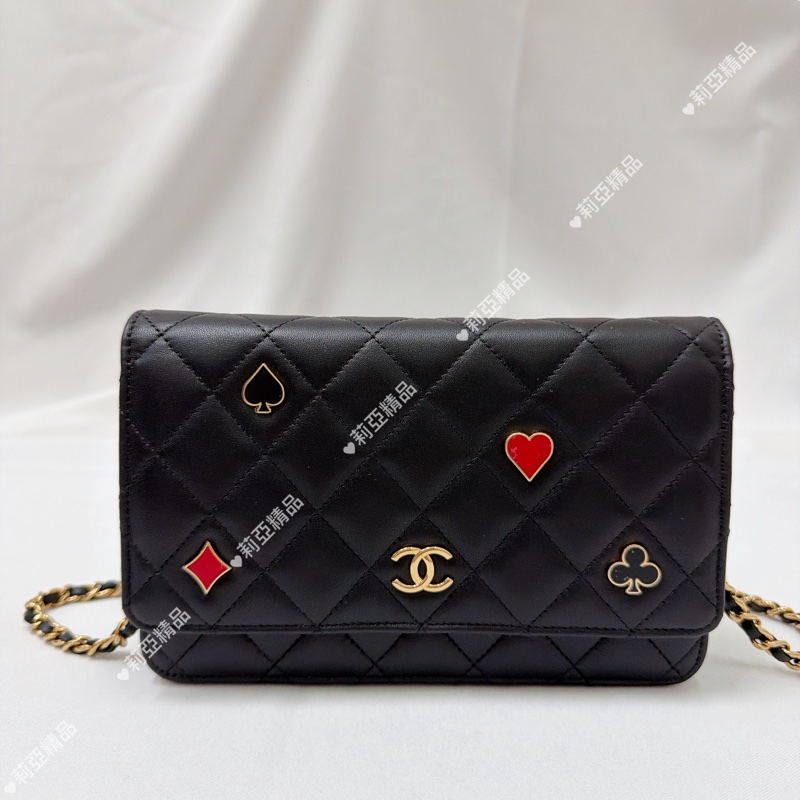 莉亞精品♡Chanel AP3076黑金撲克牌woc 二手美包-2