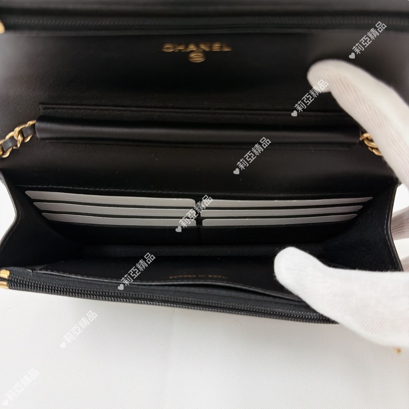 莉亞精品♡Chanel AP3076黑金撲克牌woc 二手美包-9