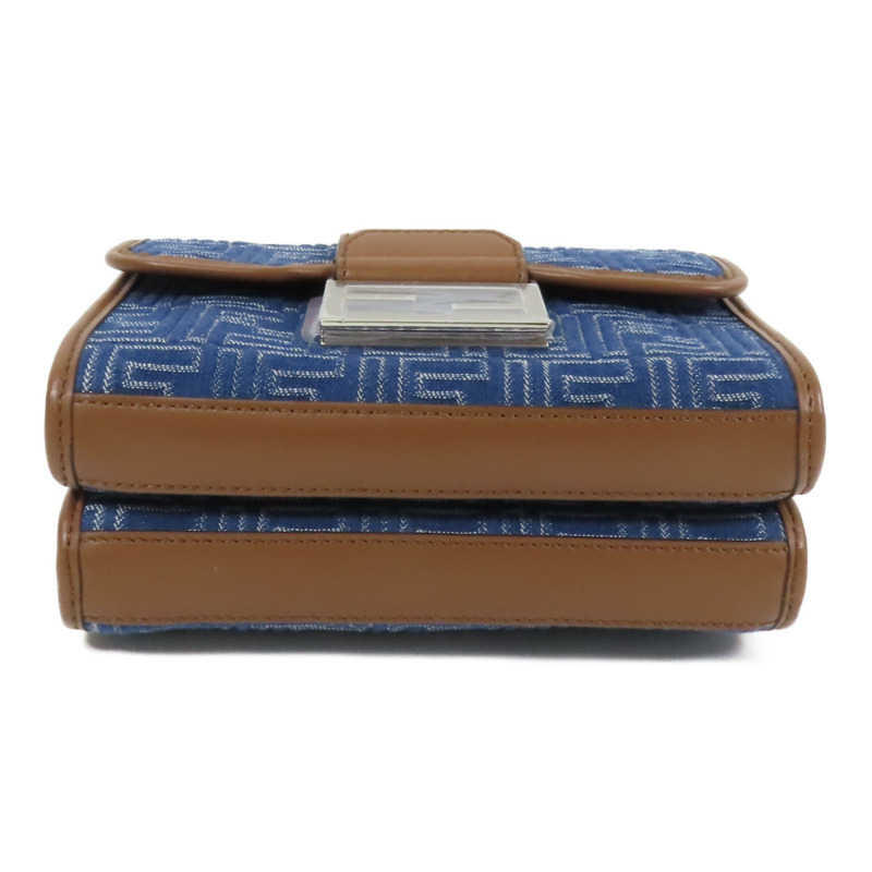 FENDI 【激減優惠】帆布Double Baguette銀扣肩背袋藍色/棕色-3