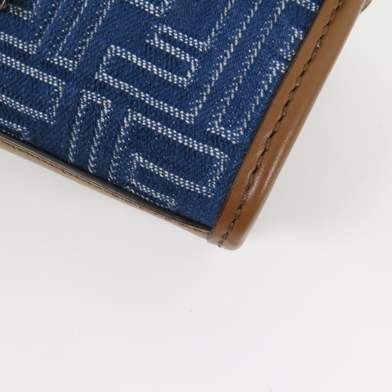 FENDI 【激減優惠】帆布Double Baguette銀扣肩背袋藍色/棕色-9