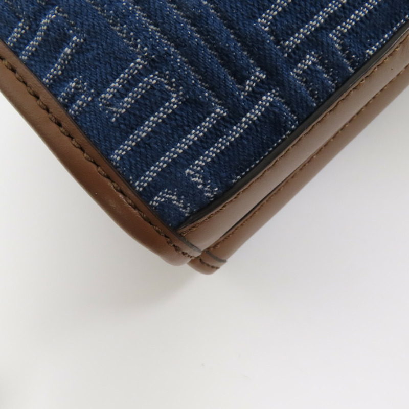 FENDI 【激減優惠】帆布Double Baguette銀扣肩背袋藍色/棕色-10